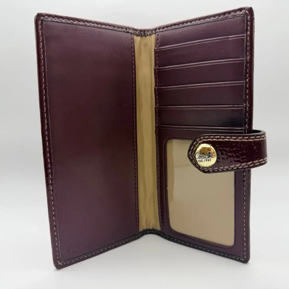 Coach Signature Jacquard Checkbook Wallet Burgundy Pink - EUC